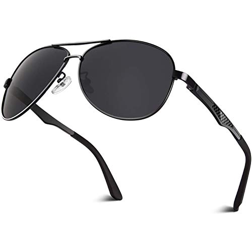 CGID Mens Polarised Sunglasses Polarized Pilot Unisex Sun Glasses UV  Protection Male Shades GA61 Black Metal Frame Black Lens Premium Al-Mg  Alloy Spring Hinges