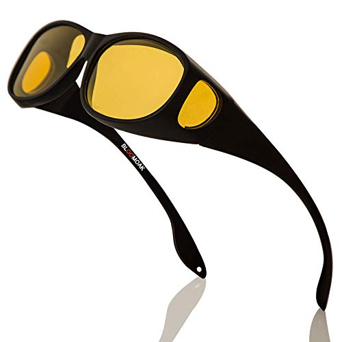 Bloomoak Polarized Night Over Glasses, Anti-Glare UV 400 Protection for Men  Women – Polarized Wrap Around Over Prescription Eyewear – Suit for Driving/ Fishing/Golf (Night Vision Lens)